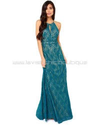 Another Late Night Teal Blue Lace Maxi Dress